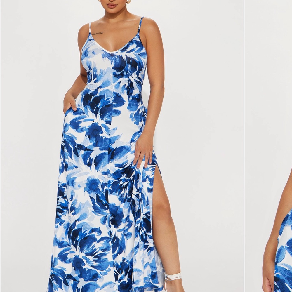 Fashion Nova Navy and White Floral Dress